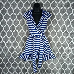 Betsey Johnson Robe Women Small Blue White Stripe Terrycloth Beach Cover Up